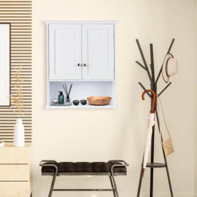 Hivvago Wall Mount Bathroom Cabinet Storage Organizer With Doors And Shelves-white