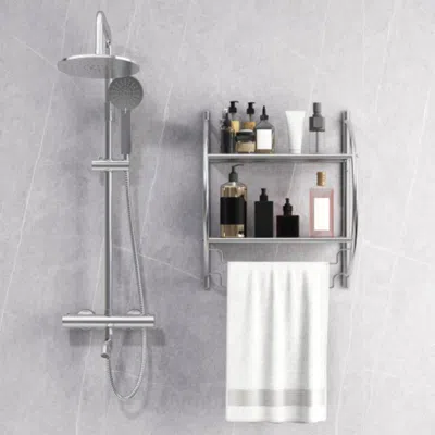 Hivvago Wall Mounted 2-tier Bathroom Towel Rack With 2 Towel Bars-silver