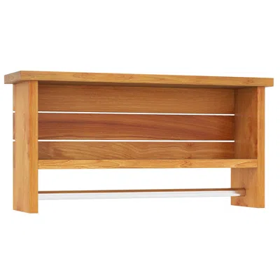 Hivvago Wall-mounted 2-tier Solid Teak Wood Bathroom Shelf With Towel Bar