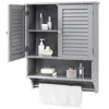 Hivvago Wall-mounted Bathroom Medicine Cabinet With Louver Doors And Towel Bar In Gray