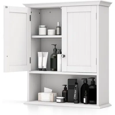 Hivvago Wall Mounted Bathroom Medicine Cabinet With Open Storage Shelf In White