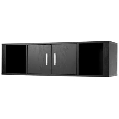 Hivvago Wall Mounted Floating 2 Door Desk Hutch Storage Shelves In Black