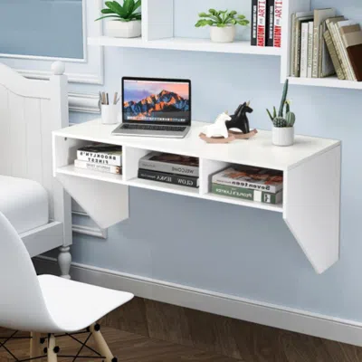 Hivvago Wall Mounted Floating Computer Table Desk Storage Shelf-white