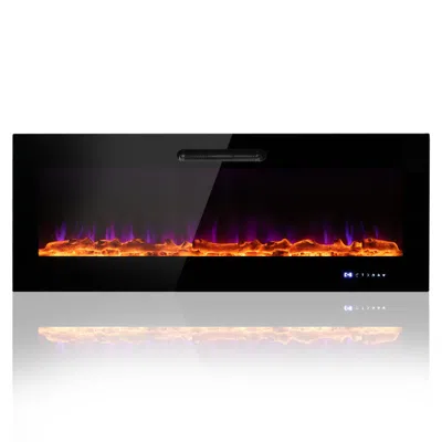 Hivvago Wall Mounted Recessed Electric Fireplace With Decorative Crystal And Log In Black