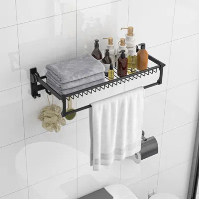 Hivvago Wall Mounted Towel Shelf With Adjustable Towel Bar And Movable Hooks No Assembly Required