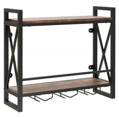 Hivvago Wall Mounted Wine Rack With 2-tier Shelves And 3 Glass Holders In Brown