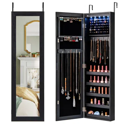 Hivvago Wall Or Door Mounted Jewelry Cabinet With Full-length Mirror And Led Lights In Black