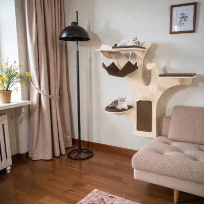 Hivvago Wall-mounted Cat Climbing Shelves With Perch For Feline Furniture In Brown