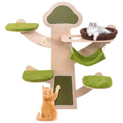 Hivvago Wall-mounted Cat Tower Cat Wall Shelves Furniture With Bed In Green