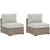 Hivvago Walter 34 Inch Outdoor Armless Chair Set Of 2, Wicker, Beige Fabric Cushion In Brown