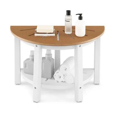 Hivvago Waterproof Hdpe Shower Bench With Semicircular Seat And Storage Shelf-brown