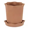 Hivvago Wavy Ceramic Planter With Saucer 7"h In Brown