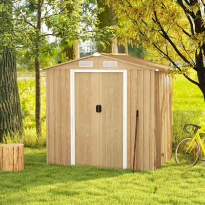 Hivvago Weather Resistant Galvanized Steel Shed With Tilted Roof For Backyard Garden Patio Lawn-natural