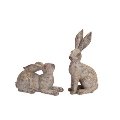 Hivvago Weathered Stone Garden Rabbit Figurine (set Of 2) In Gray
