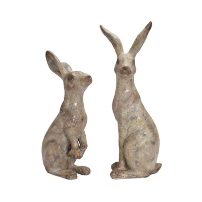 Hivvago Weathered Stone Standing Garden Rabbit Figurine (set Of 2)