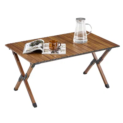 Hivvago Weight Aluminum Foldable Roll-up Rectangular Outdoor Camping Table - Brown