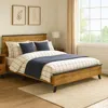Hivvago Wemy King Size Bed, Tall Panel Headboard, Natural Brown Pine Finish In Multi