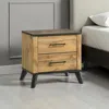 Hivvago Wemy Nightstand With 2 Drawers, Metal Legs, Weathered Brown Pine Wood In Brown