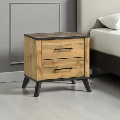 Hivvago Wemy Nightstand With 2 Drawers, Metal Legs, Weathered Brown Pine Wood