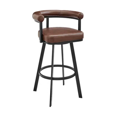 Hivvago Weni 26 Inch Swivel Counter Stool Chair, Barrel Open Back, Black, Brown