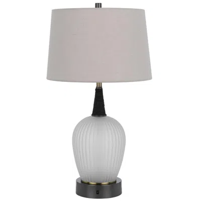 Hivvago Wenu 29 Inch Table Lamp, Accent Frosted Glass Base, White Fabric Shade