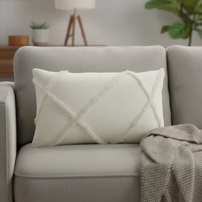 Hivvago White Abstract Shaggy Detail Lumbar Pillow In Gray
