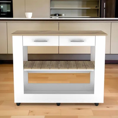 Hivvago White And Brown 40" Rolling Kitchen Cart With Storage