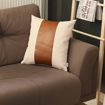 Hivvago White And Brown Strap Faux Leather Throw Pillow