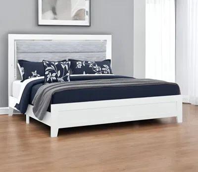 Hivvago White And Light Gray Ribbed Texture Wood And Upholstery Lighted Full Bed Frame
