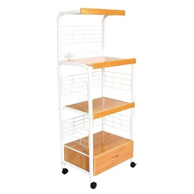Hivvago White And Natural 26" Rolling Kitchen Cart With Storage