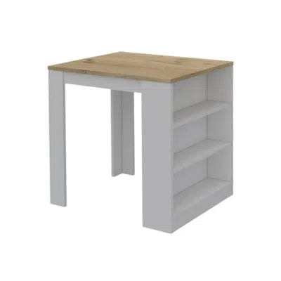 Hivvago White And Natural 36" Kitchen Island With Storage In Gray