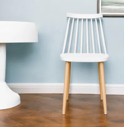 Hivvago White And Natural Metal And Plastic Windsor Back Dining Side Chair