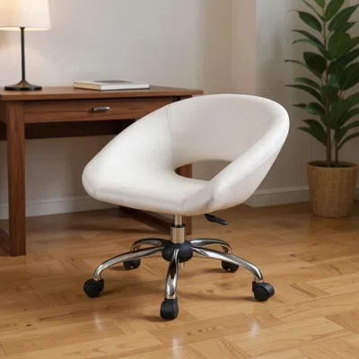 Hivvago White And Silver Faux Leather Adjustable Height Swivel Rolling Office Chair