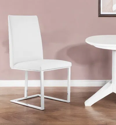 Hivvago White And Silver Upholstered Faux Leather Dining Side Chair