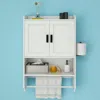 Hivvago White Bathroom Wall Cabinet With Towel Bar And Storage Shelf In White