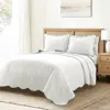 Hivvago White Blue Scalloped Edge Reversible Thin Light Quilt Set