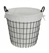 Hivvago White Fabric Lined Metal Laundry Type Basket With Handle In Black