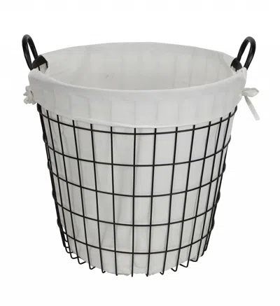 Hivvago White Fabric Lined Metal Laundry Type Basket With Handle In Black
