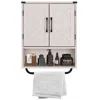 Hivvago White Farmhouse Bathroom Wall Cabinet With Storage Shelf And Towel Bar In Neutral