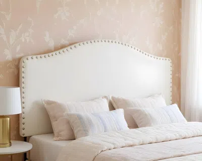 Hivvago White Faux Leather Upholstered Arched Queen Headboard With Nail Head Trim In Neutral