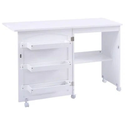 Hivvago White Folding Swing Craft Table Storage Shelves Cabinet