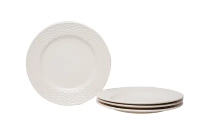 Hivvago White Four Piece Round Weave Stoneware Service For Four Salad Plate Set