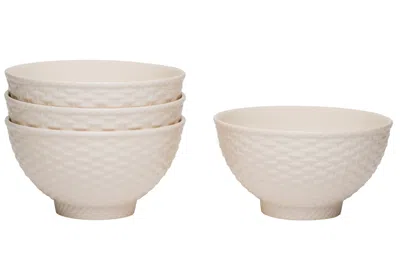 Hivvago White Four Piece Weave Stoneware Service For Four Bowl Set