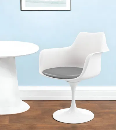 Hivvago White Heavy Duty Plastic Swivel Dining Arm Chair With Gray Faux Leather Cushion