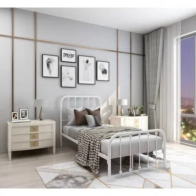 Hivvago White Metal Bed Frame With Slatted Rounded Corners Headboard And Footboard