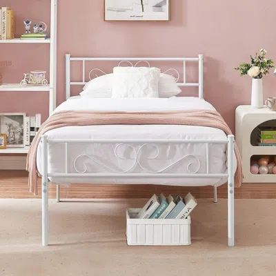 Hivvago White Metal Platform Bed Frame With Headboard And Footboard