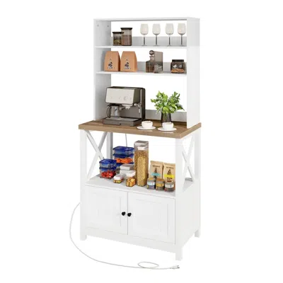 Hivvago White Modern Farmhouse Baker's Rack Kitchen Shelving Unit Storage Cabinet