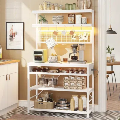 Hivvago White Modern Industrial Kitchen Baker's Rack With Multi-color Led Lights