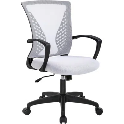 Hivvago White Modern Mid-back Office Desk Chair Ergonomic Mesh With Armrest On Wheels In Gray