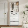 Hivvago White Shoe Cabinet With 3 Doors 2 Drawers And Hanger In White